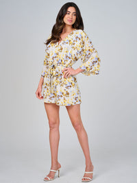 WOMEN'S SHORT SLEEVE BUTTON UP ELASTIC WAIST FRONT POCKETS FLORAL ROMPER