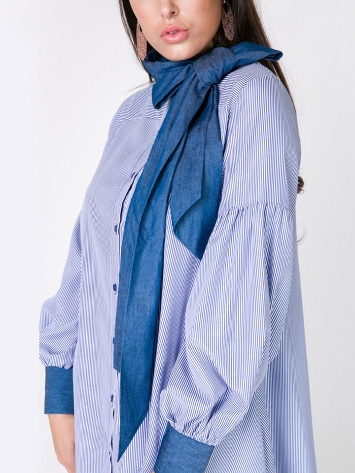 WOMEN'S LONG SLEEVE BUTTON UP LOOSE FIT STRIPES MIDI DRESS