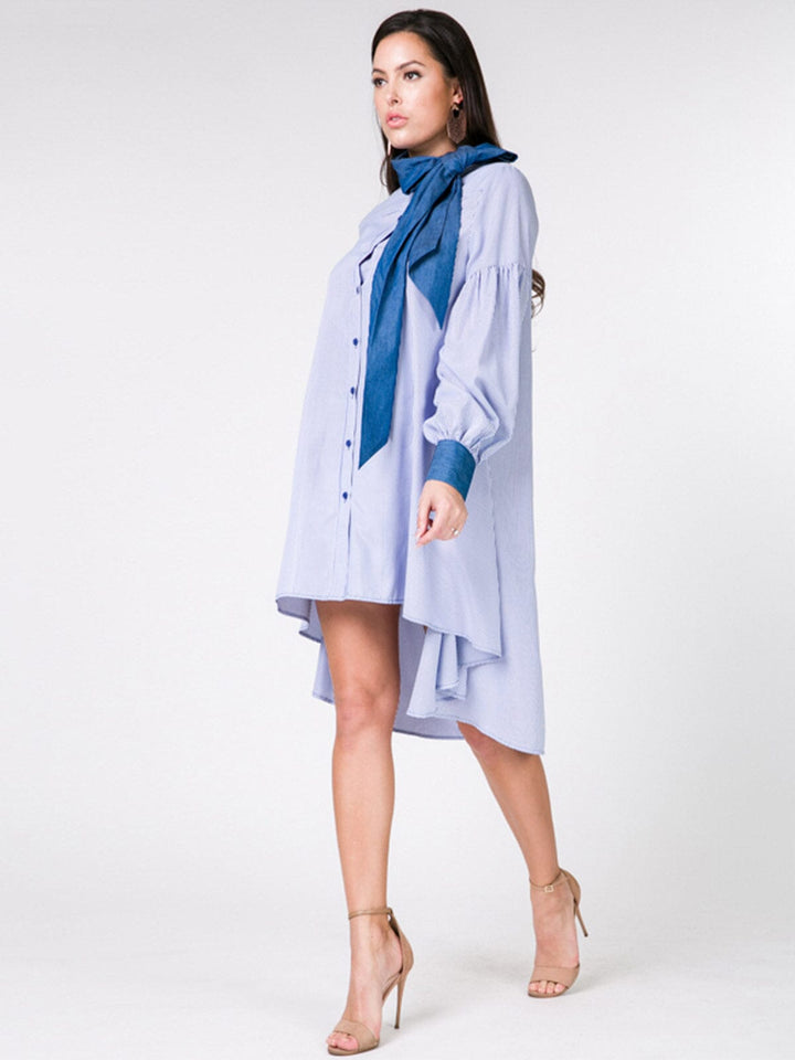 WOMEN'S LONG SLEEVE BUTTON UP LOOSE FIT STRIPES MIDI DRESS