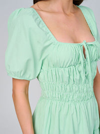WOMEN'S SHORT SLEEVE SQUARE NECK RUCHED STRIPES TIERED MINI DRESS