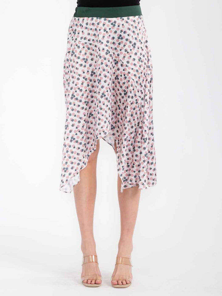 WOMEN'S ELASTIC WAIST MULTI PRINT HIGH-LOW MIDI SKIRT
