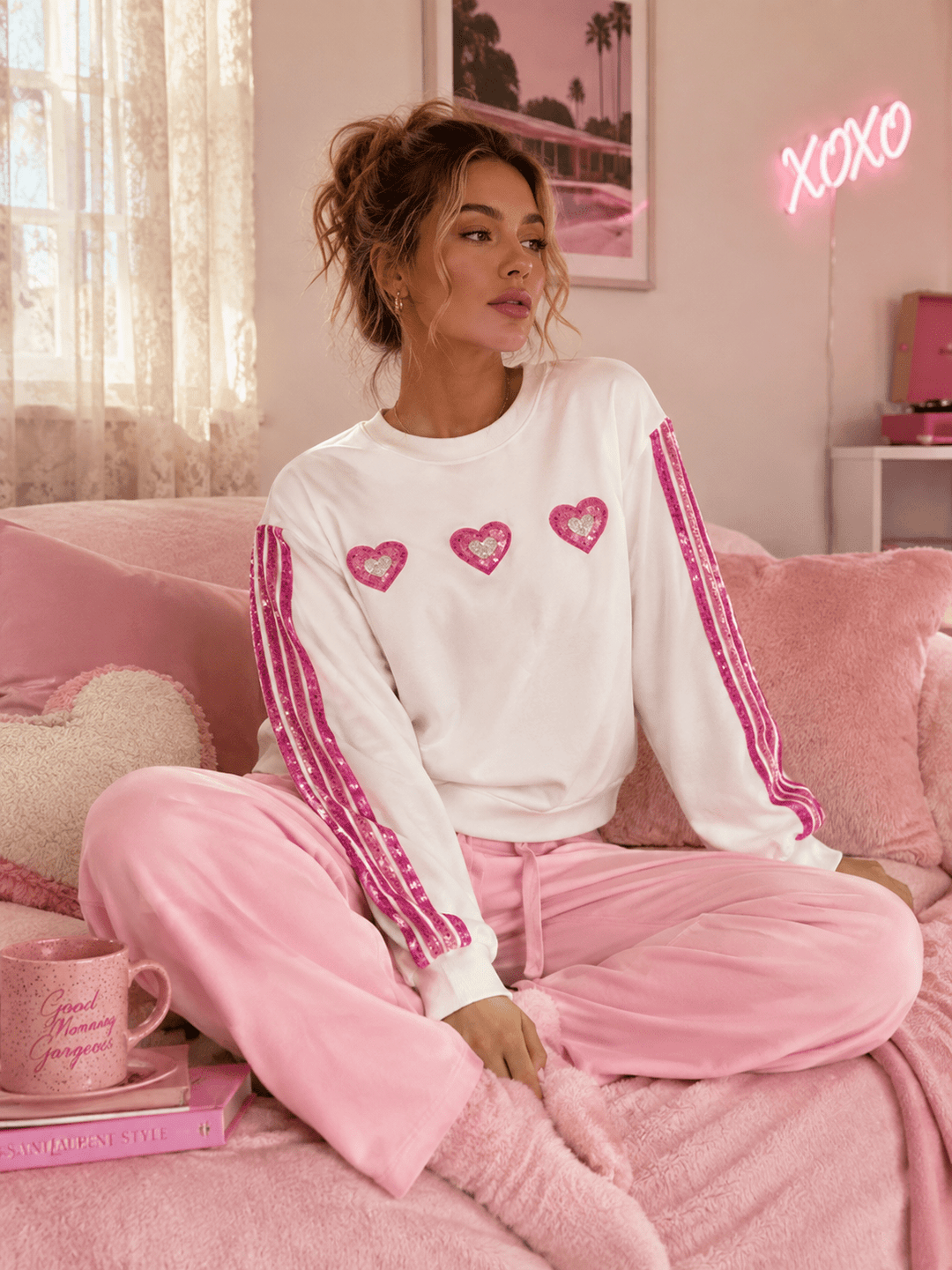 WOMEN'S LONG SLEEVE SEQUINS HEARTS PULLOVER SWEATERS
