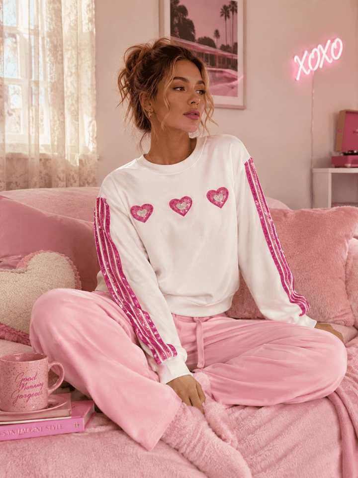 WOMEN'S LONG SLEEVE SEQUINS HEARTS PULLOVER SWEATERS