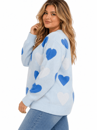 PLUS SIZE LONG SLEEVE HEARTS PRINT PULLOVER COLORBLOCK SWEATER