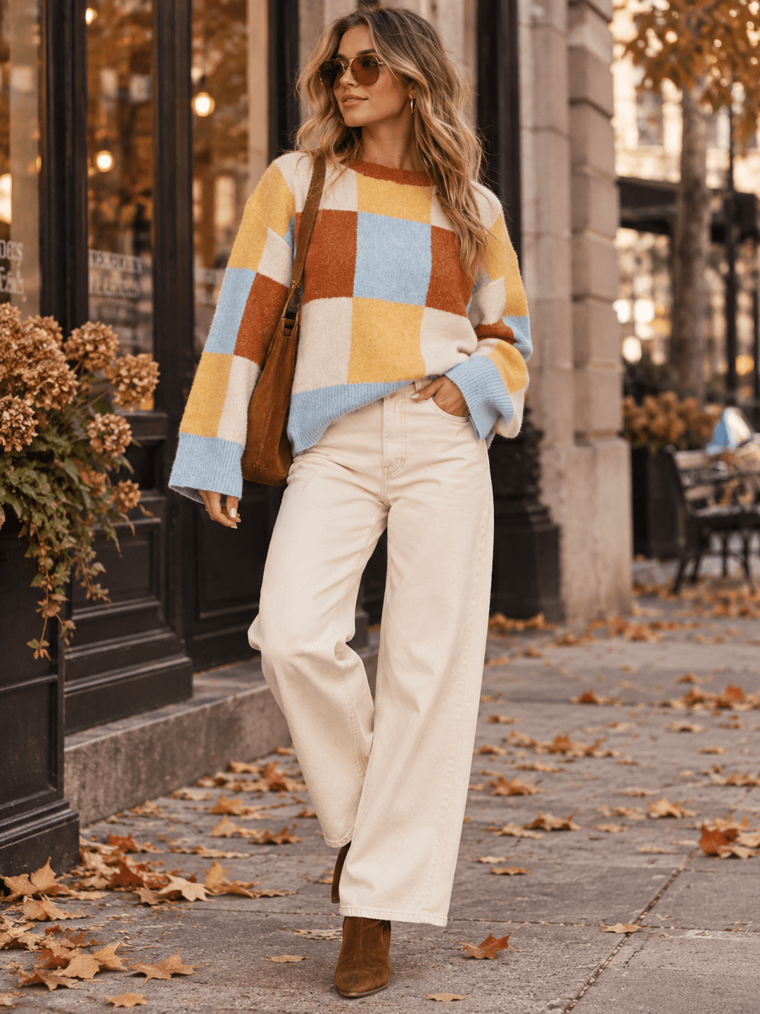 WOMEN'S LONG SLEEVE COLORBLOCK PULLOVER SWEATER