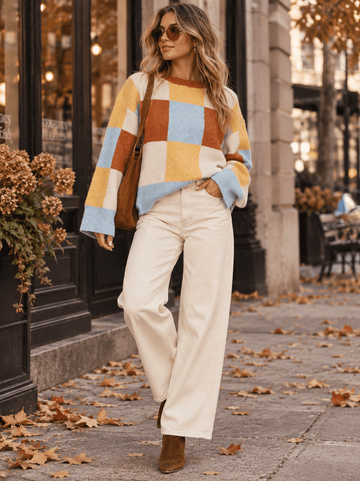 WOMEN'S LONG SLEEVE COLORBLOCK PULLOVER SWEATER