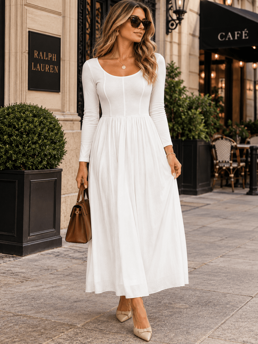 WOMEN'S LONG SLEEVE CONTRAST MAXI DRESS