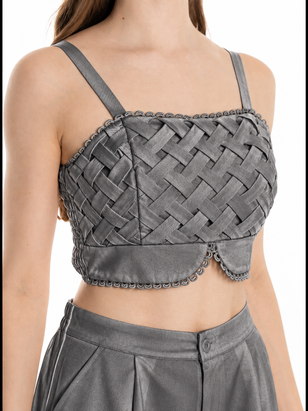 WOMEN'S SLEEVELESS SMOCK CROP TOP & ELASTIC WAIST PANTS DETAILED 2PC. SET