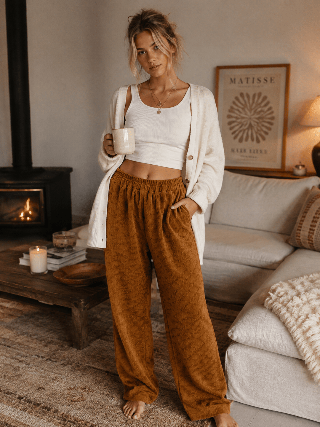 WOMEN'S ELASTIC WAIST FRONT POCKETS WIDE LEG DETAILED PANTS