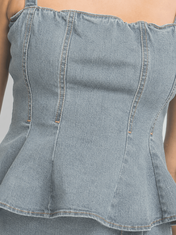 *******WOMEN'S SLEEVELESS STRETCH DENIM PEPLUM TANK TOP