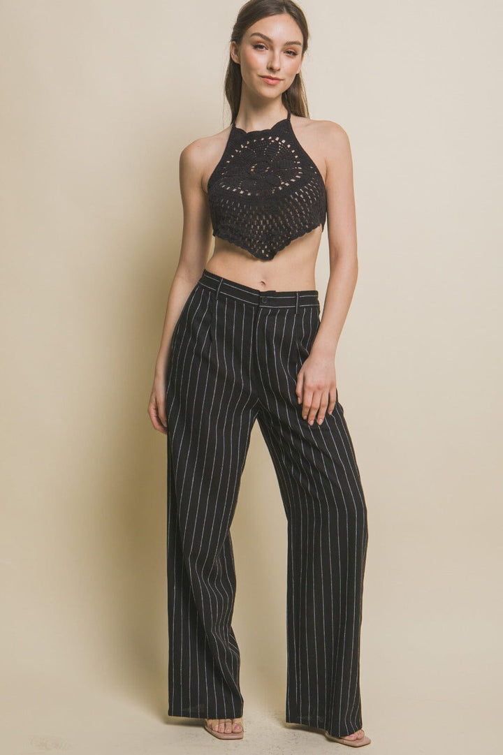 WOMEN'S SLEEVELESS HALTER NECK OPEN BACK CROCHET CROP TOP