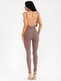WOMEN'S SLEEVELESS OPEN BACK SKINNY LEG RIBBED JUMPSUIT