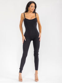 WOMEN'S SLEEVELESS OPEN BACK SKINNY LEG RIBBED JUMPSUIT