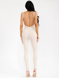 WOMEN'S SLEEVELESS OPEN BACK SKINNY LEG RIBBED JUMPSUIT