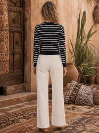 WOMEN'S LONG SLEEVE BUTTON UP RIBBED COLORBLOCK STRIPES SWEATER