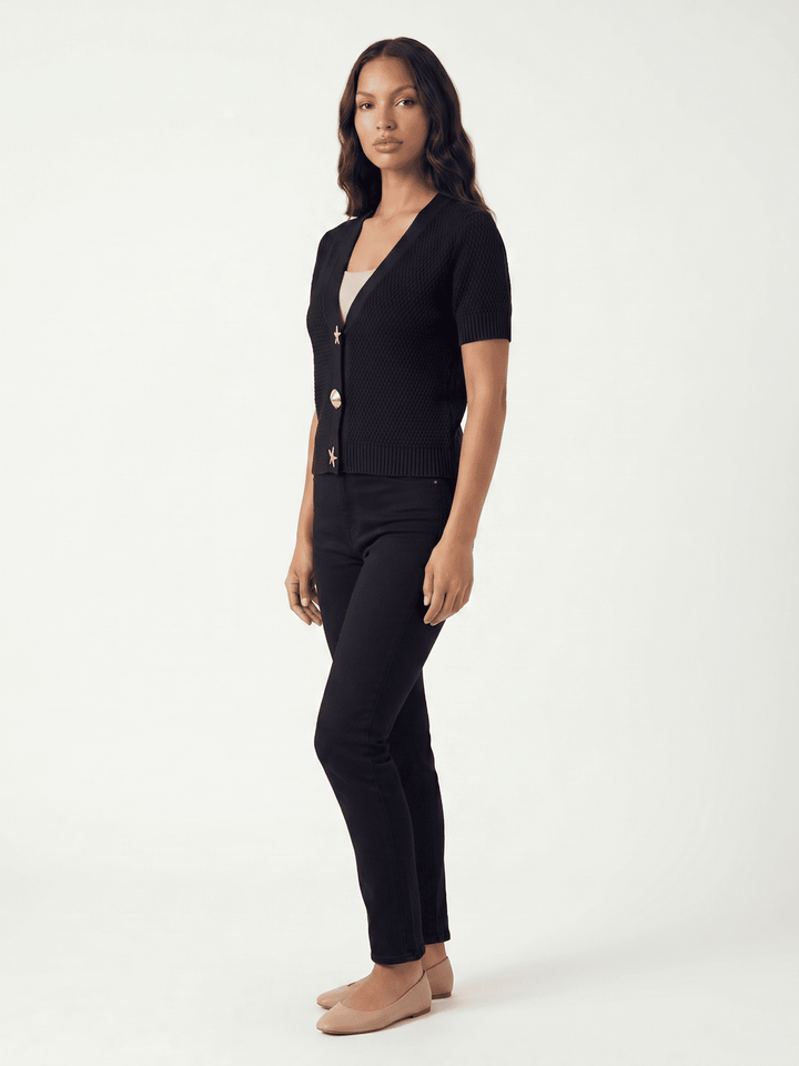 WOMEN'S SHORT SLEEVE BUTTON UP KNIT TOP