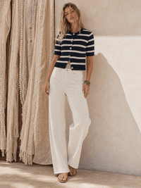 WOMEN'S SHORT SLEEVE BUTTON UP COLORBLOCK KNIT TOP