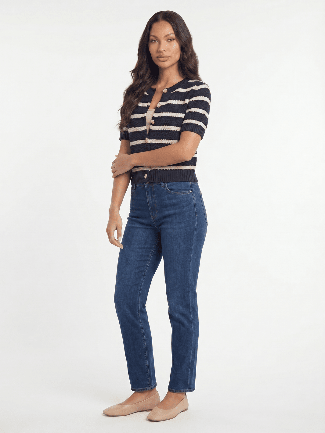 WOMEN'S SHORT SLEEVE BUTTON UP COLORBLOCK KNIT TOP