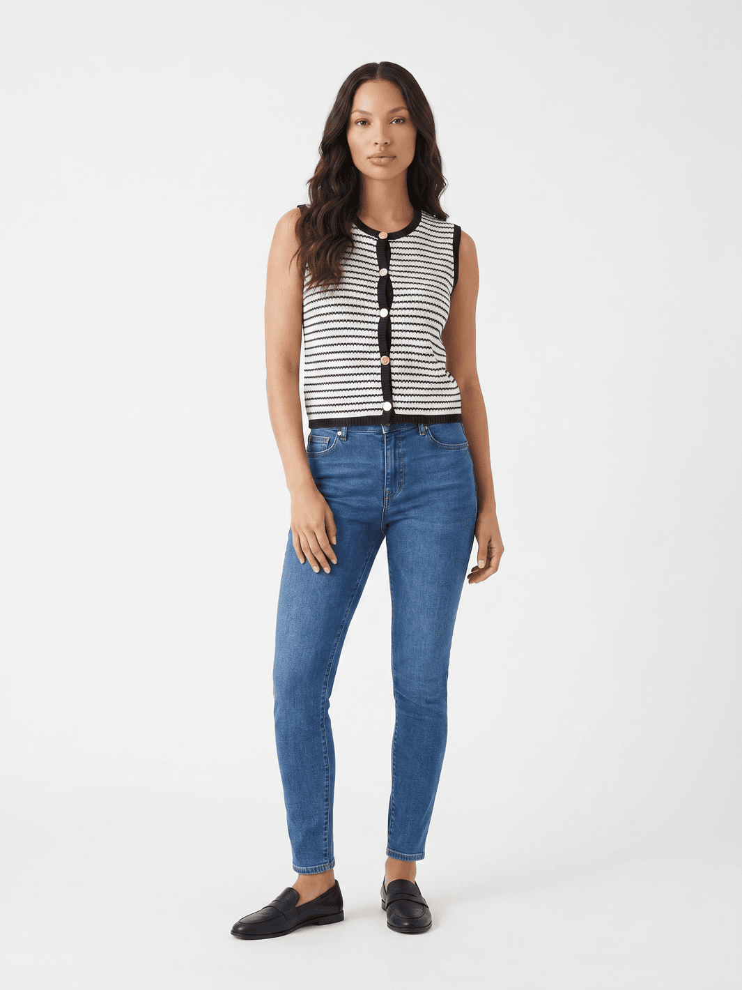 WOMEN'S SLEEVELESS BUTTON UP COLORBLOCK KNITTED TOP