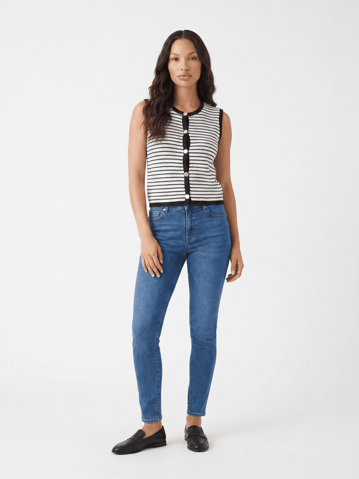 WOMEN'S SLEEVELESS BUTTON UP COLORBLOCK KNITTED TOP