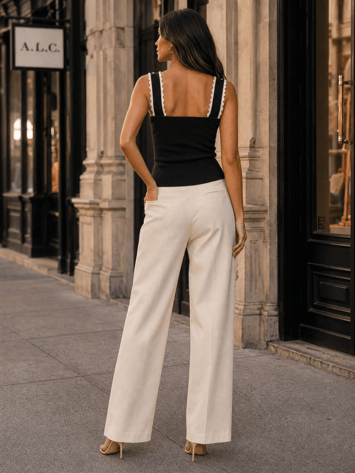 WOMEN'S SLEEVELESS PEARL DETAILED TRIM RIBBED TANK TOP