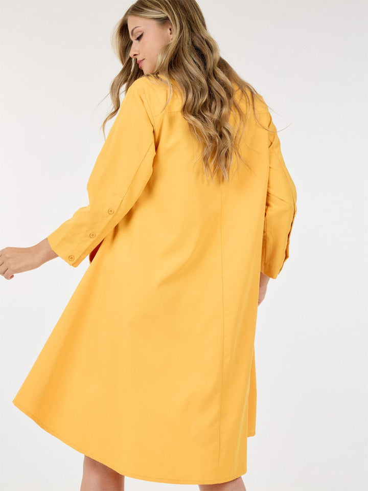 WOMEN'S LONG SLEEVE HIGH-LOW POCKETS EMBROIDERY DETAILED MINI DRESS