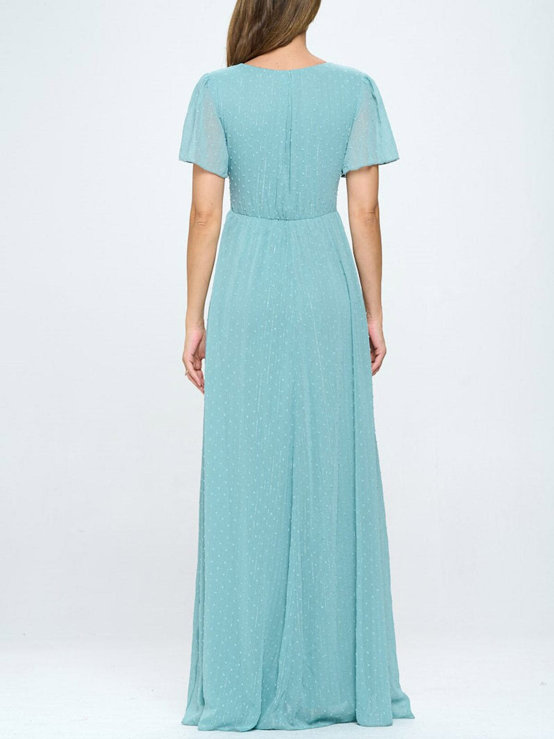 WOMEN'S SHORT SLEEVE SURPLICE SWISS DOTS MAXI DRESS