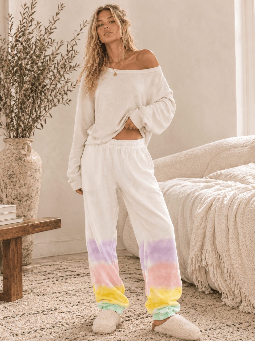 WOMEN'S ELASTIC WAIST FRONT POCKETS TIE DYE JOGGER PANTS