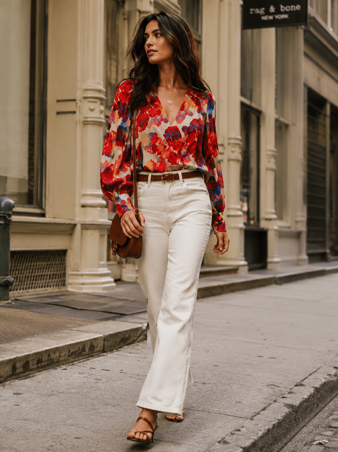 ENTRO WOMEN'S LONG SLEEVE SURPLICE FLORAL BODYSUIT