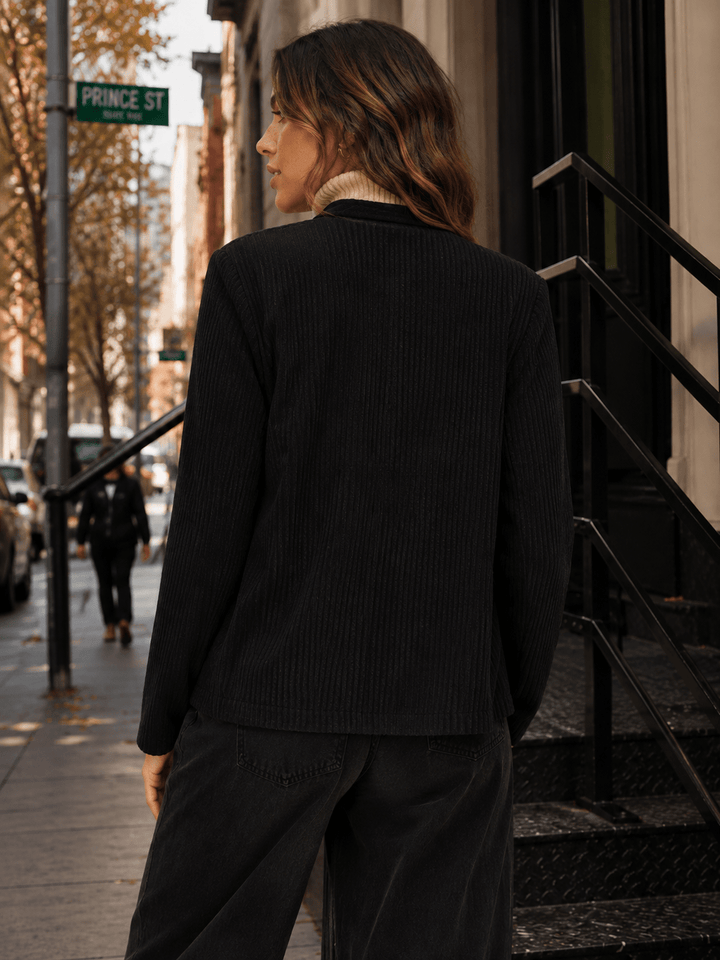 WOMEN'S LONG SLEEVE OPEN FRONT POCKETS RIBBED BLAZER