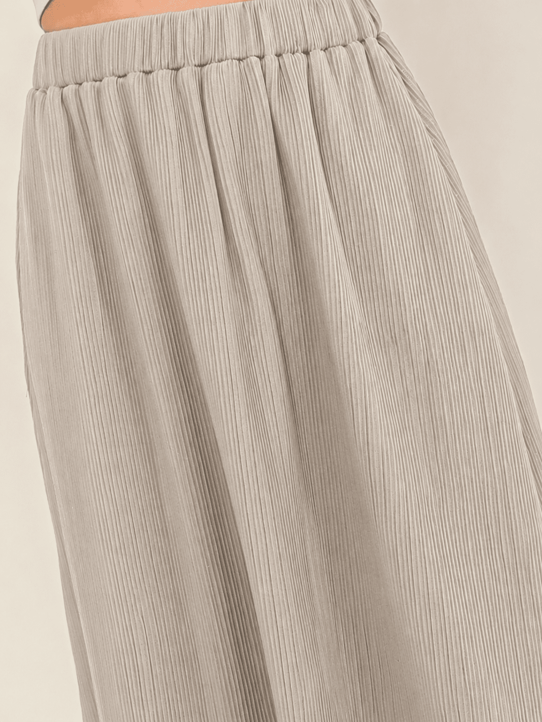 WOMEN'S ELASTIC WAIST POCKETS PLEATED MIDI SKIRT