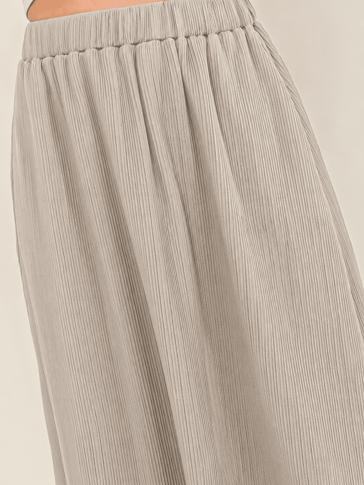 WOMEN'S ELASTIC WAIST POCKETS PLEATED MIDI SKIRT