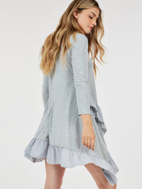 WOMEN'S 3/4 SLEEVE LOOSE FIT RUFFLE DETAILED HIGH-LOW MINI DRESS