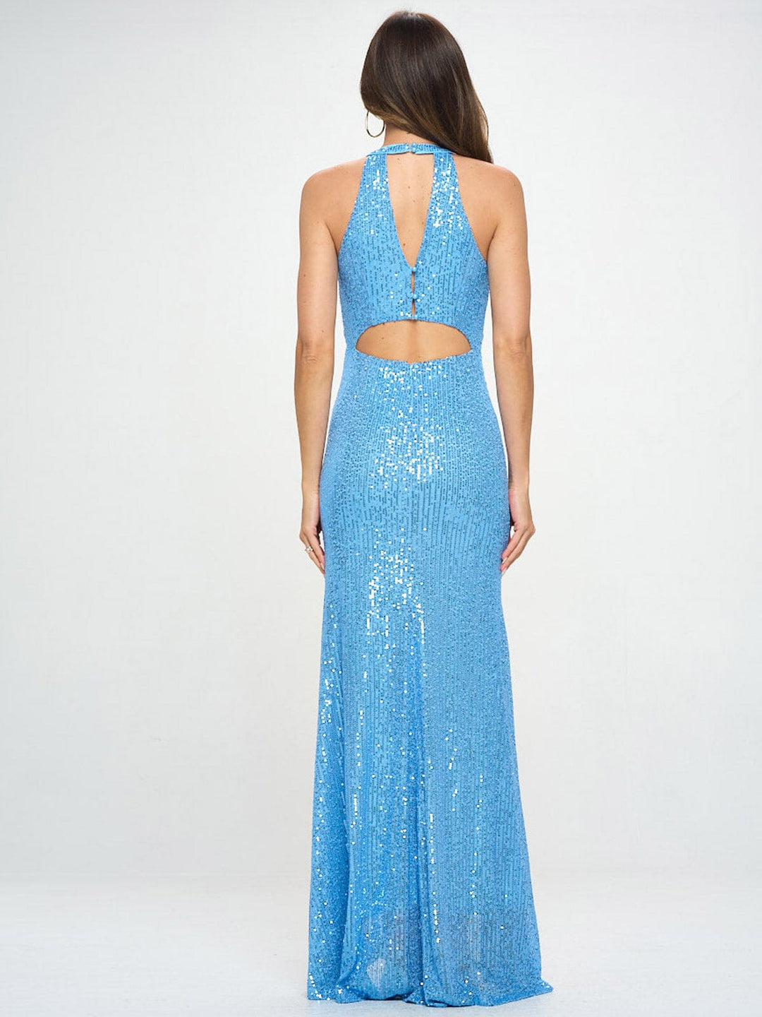 WOMEN'S SLEEVELESS HALTER NECK CUT OUT BODYCON MAXI DRESS