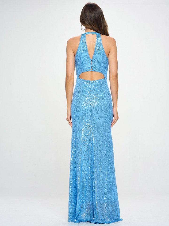 WOMEN'S SLEEVELESS HALTER NECK CUT OUT BODYCON MAXI DRESS