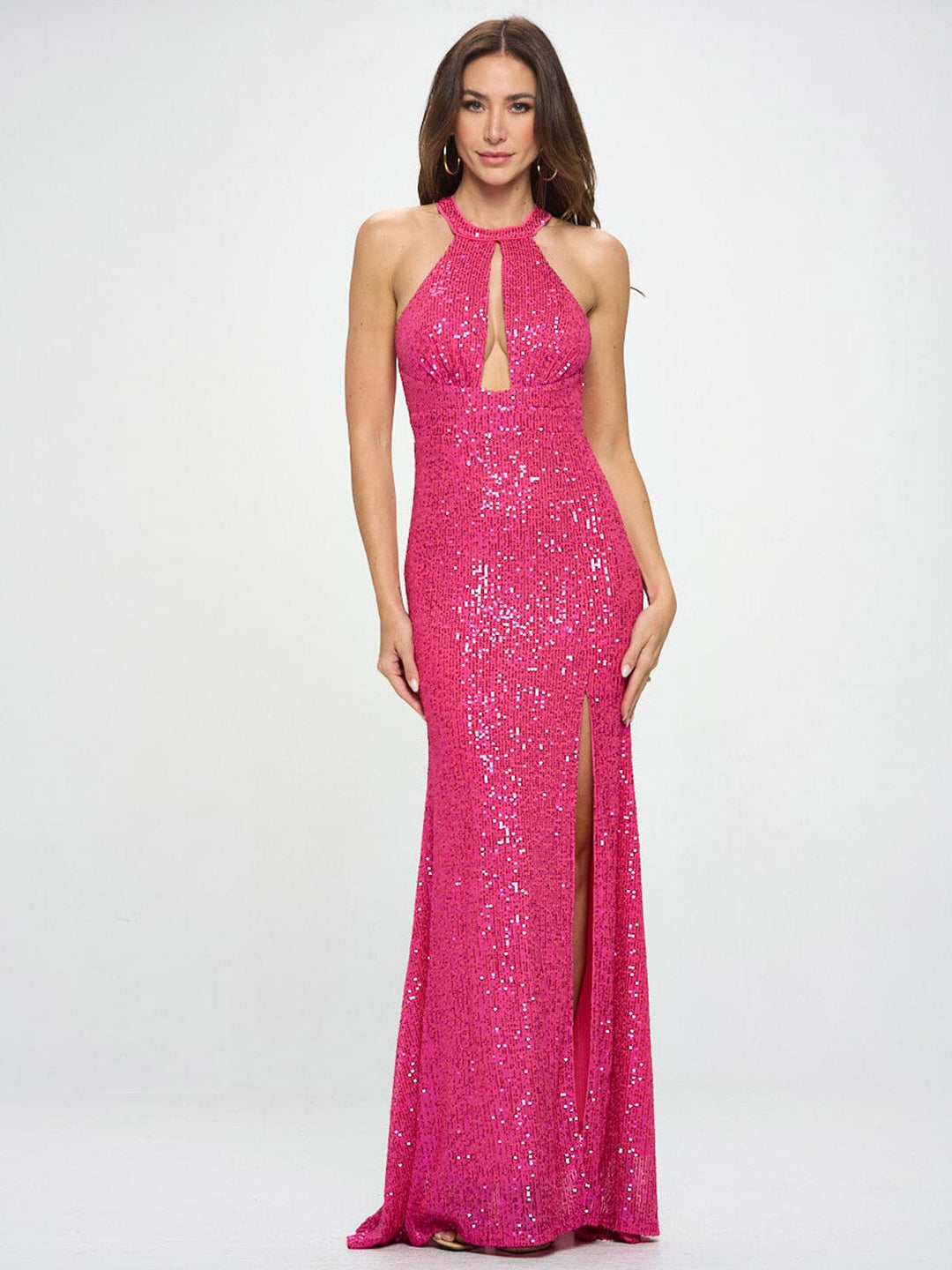 WOMEN'S SLEEVELESS HALTER NECK CUT OUT BODYCON MAXI DRESS