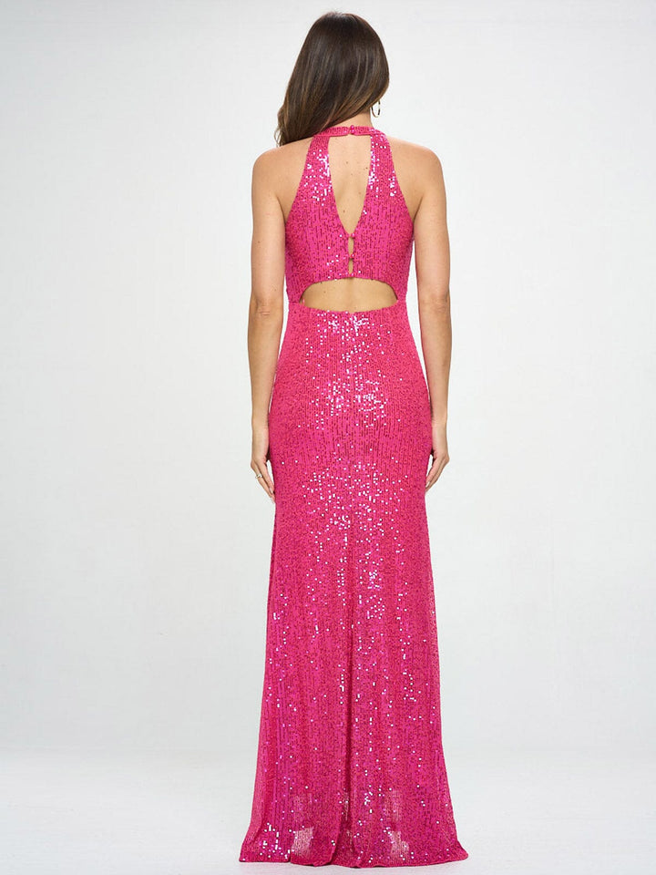 WOMEN'S SLEEVELESS HALTER NECK CUT OUT BODYCON MAXI DRESS