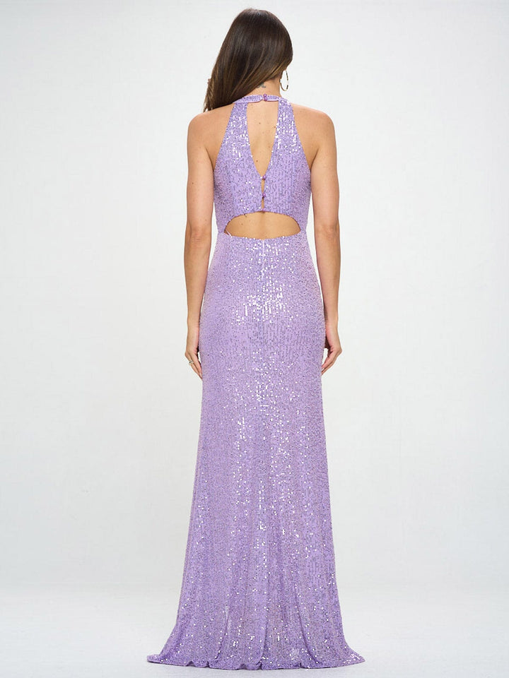 WOMEN'S SLEEVELESS HALTER NECK CUT OUT BODYCON MAXI DRESS