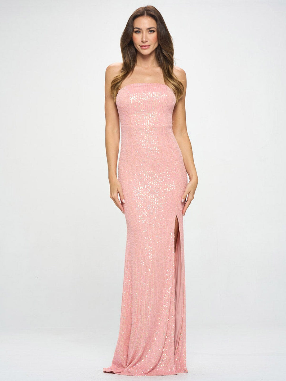 WOMEN'S SLEEVELESS SIDE SLIT BODYCON SEQUINS TUBE MAXI DRESS