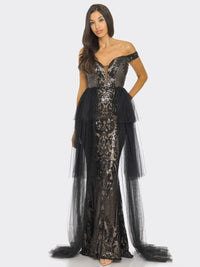WOMEN'S SLEEVELESS OFF SHOULDER SEQUINS MAXI DRESS