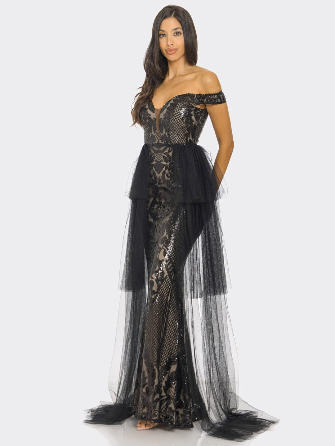 WOMEN'S SLEEVELESS OFF SHOULDER SEQUINS MAXI DRESS