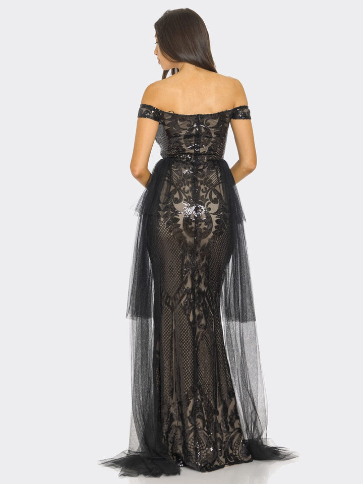 WOMEN'S SLEEVELESS OFF SHOULDER SEQUINS MAXI DRESS