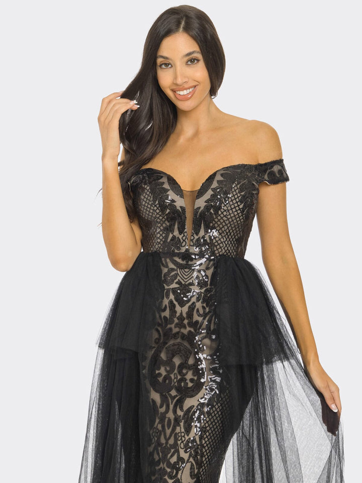 WOMEN'S SLEEVELESS OFF SHOULDER SEQUINS MAXI DRESS