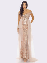 WOMEN'S SLEEVELESS OFF SHOULDER SEQUINS MAXI DRESS
