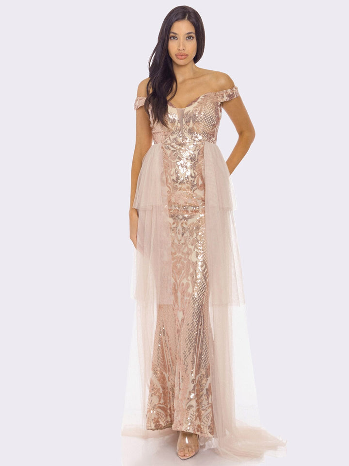 WOMEN'S SLEEVELESS OFF SHOULDER SEQUINS MAXI DRESS