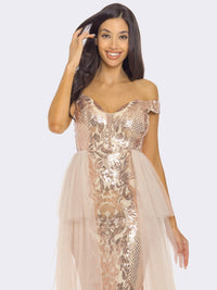 WOMEN'S SLEEVELESS OFF SHOULDER SEQUINS MAXI DRESS