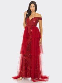 WOMEN'S SLEEVELESS OFF SHOULDER SEQUINS MAXI DRESS