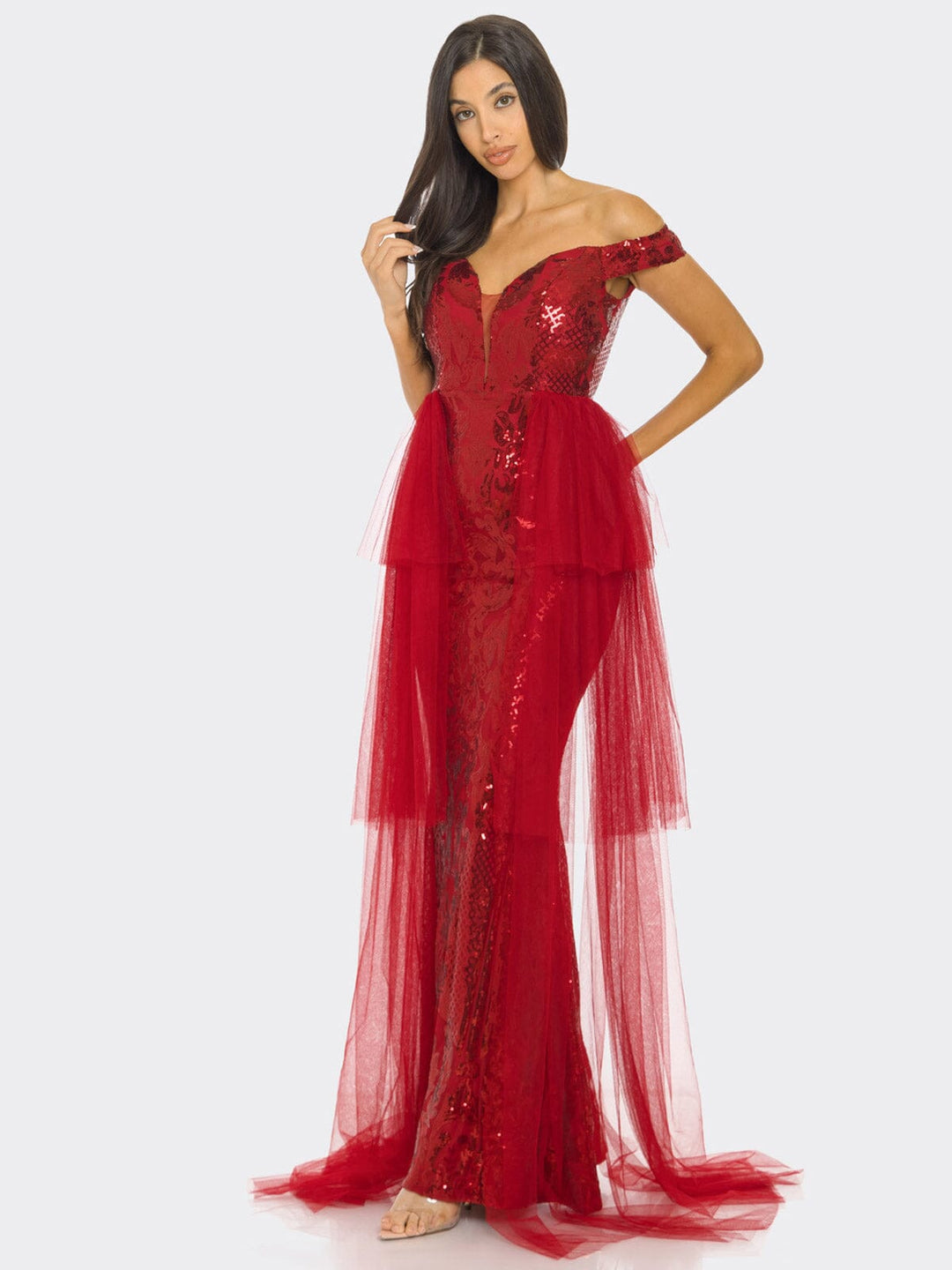 WOMEN'S SLEEVELESS OFF SHOULDER SEQUINS MAXI DRESS