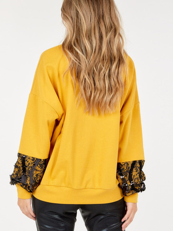 WOMEN'S LONG SLEEVE LACE SEQUINS PULLOVER SWEATER