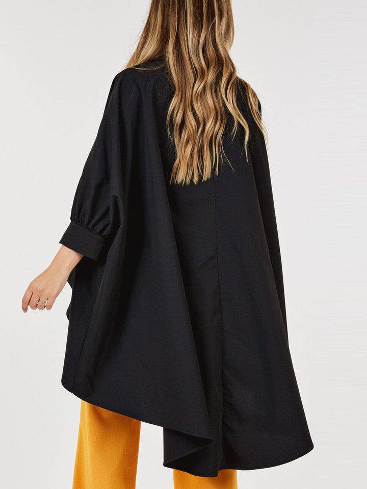 WOMEN'S LONG SLEEVE BUTTON UP HIGH LOW PRINT TUNIC BLOUSE